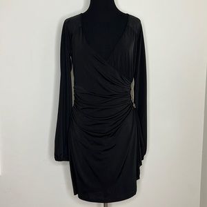 2B BEBE Faux Wrap Ruched Embellished Dress M